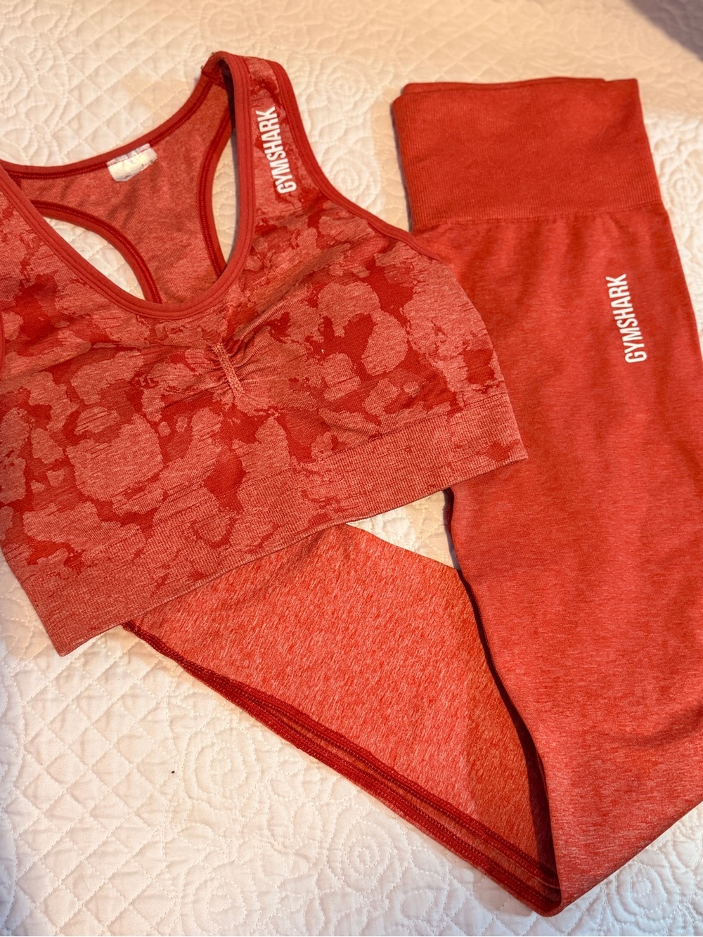 Gymshark Red Seamless Camo-Texture Sports Bra & Leggings Set